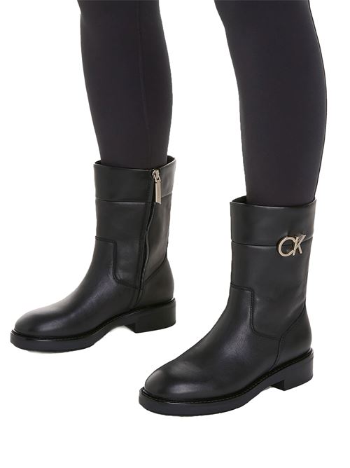 Calvin klein black leather boots best sale